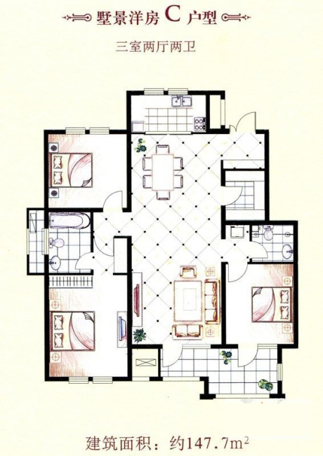 1xBET家装：天津廊坊塞纳荣府148㎡简欧气概装修鉴赏